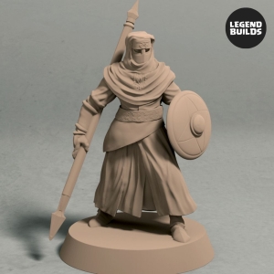 Night's Cult Follower with Spear and Shield Pose 1 Front Fantasy Miniature
