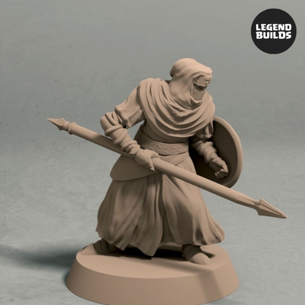 Night's Cult Follower with Spear and Shield Pose 2 Front Fantasy Miniature